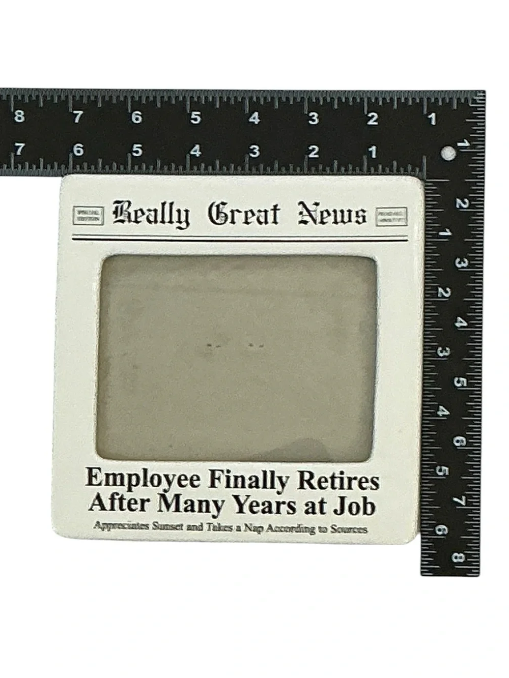 Retirement Photo Frame Vintage Enesco Ceramic Glass Cover Square White Black